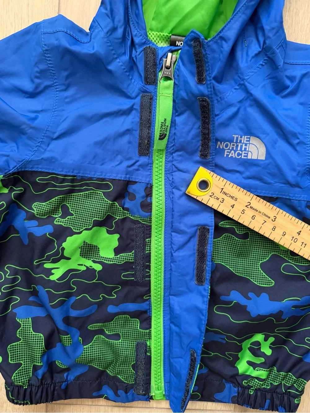 The North Face Royal Blue Hooded Jacket with Green Camo Panels